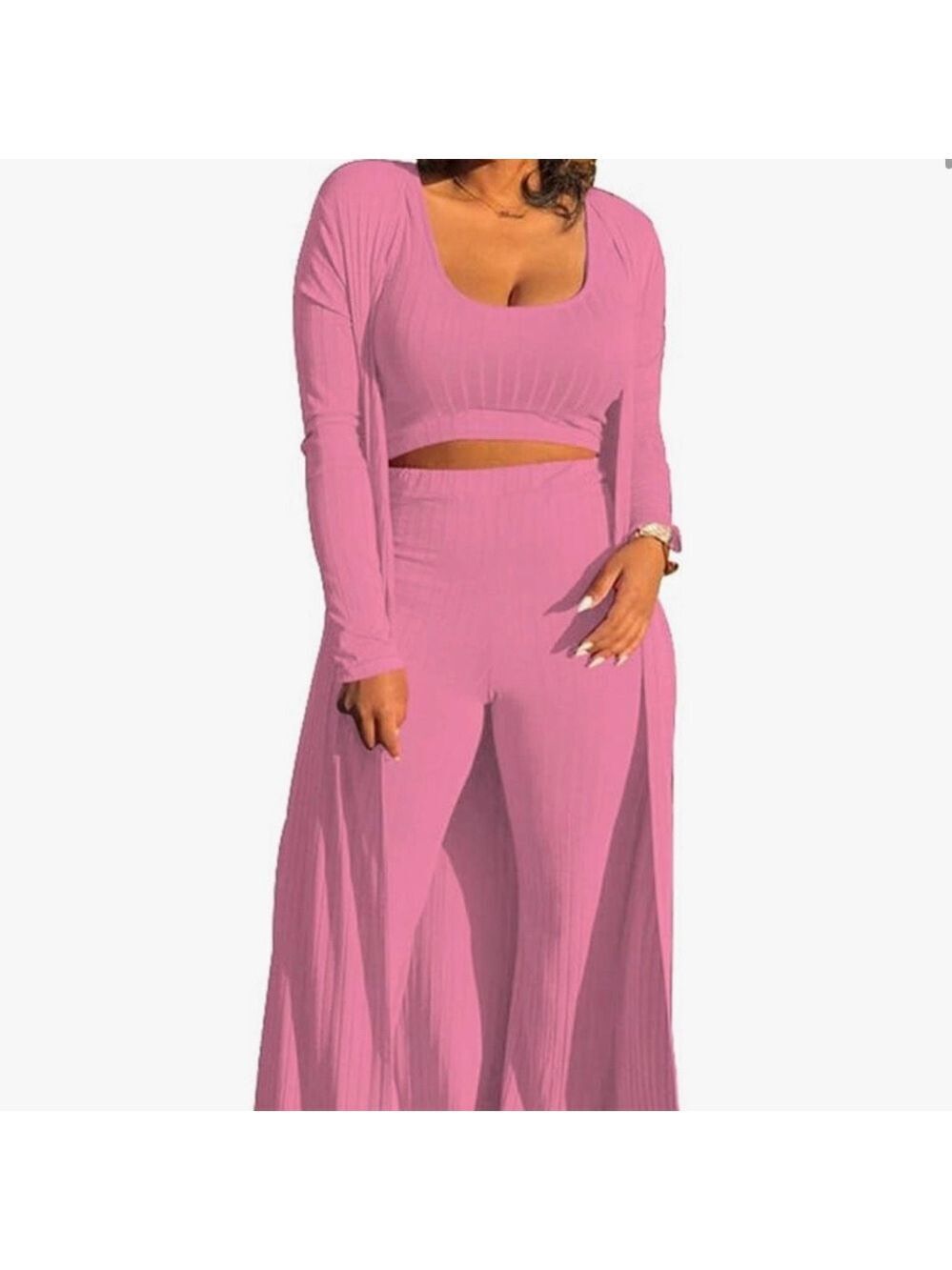 3 piece pantsuit with floor length duster